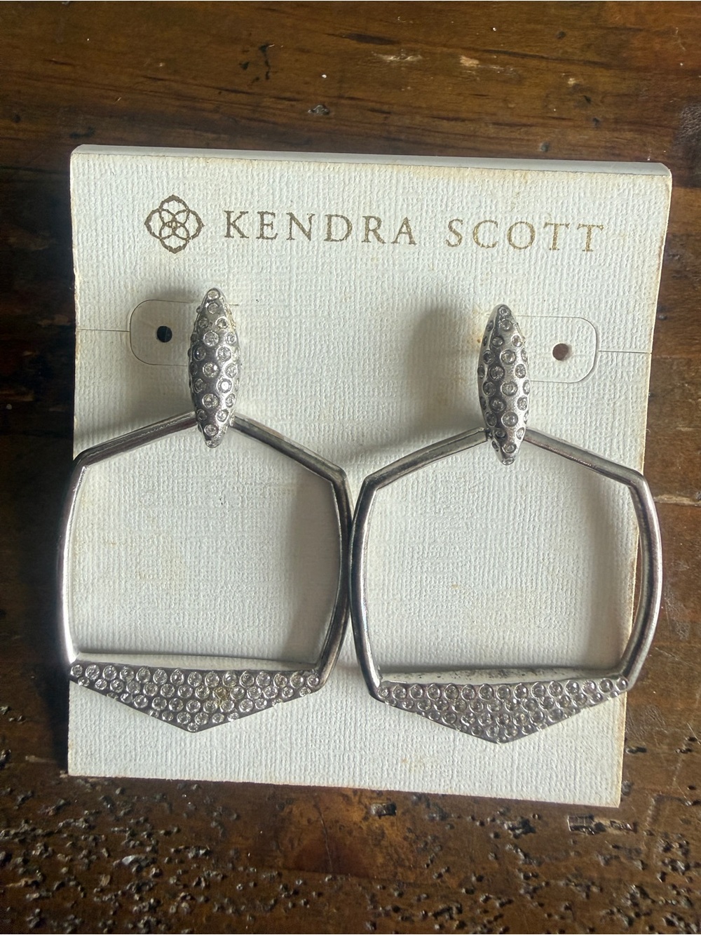 NWOT Kendra Scott Selena Earrings Silver Plated Pave Crystal Open Frame Pierced